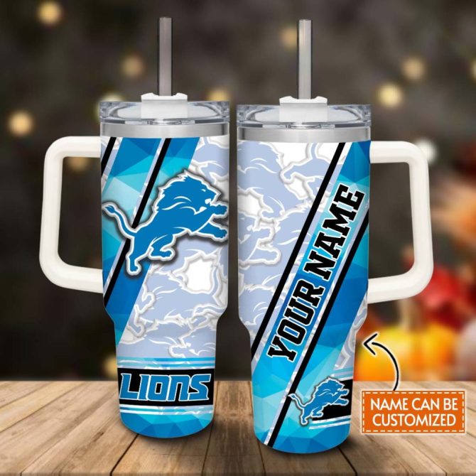 Detroit Lions Nfl Custom Stanley Quencher 40Oz Stainless Steel Tumbler With Handle