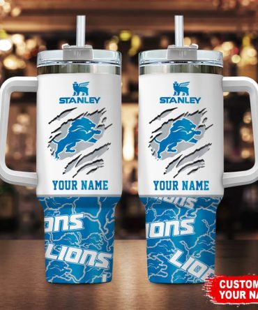 Detroit Lions Nfl Custom Stanley Quencher 40Oz Stainless Steel Tumbler With Handle