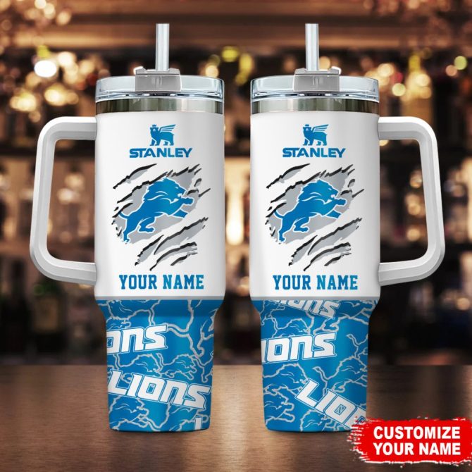 Detroit Lions Nfl Custom Stanley Quencher 40Oz Stainless Steel Tumbler With Handle