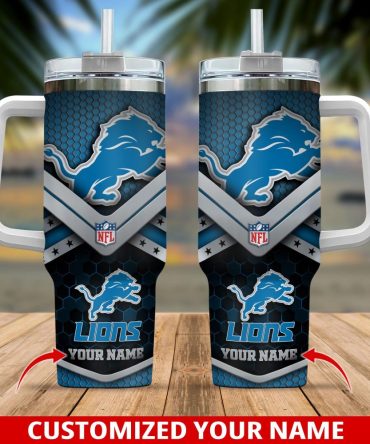 Detroit Lions Nfl Custom Stanley Quencher 40Oz Stainless Steel Tumbler With Handle
