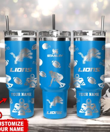 Detroit Lions Nfl Custom Stanley Quencher 40Oz Stainless Steel Tumbler With Handle