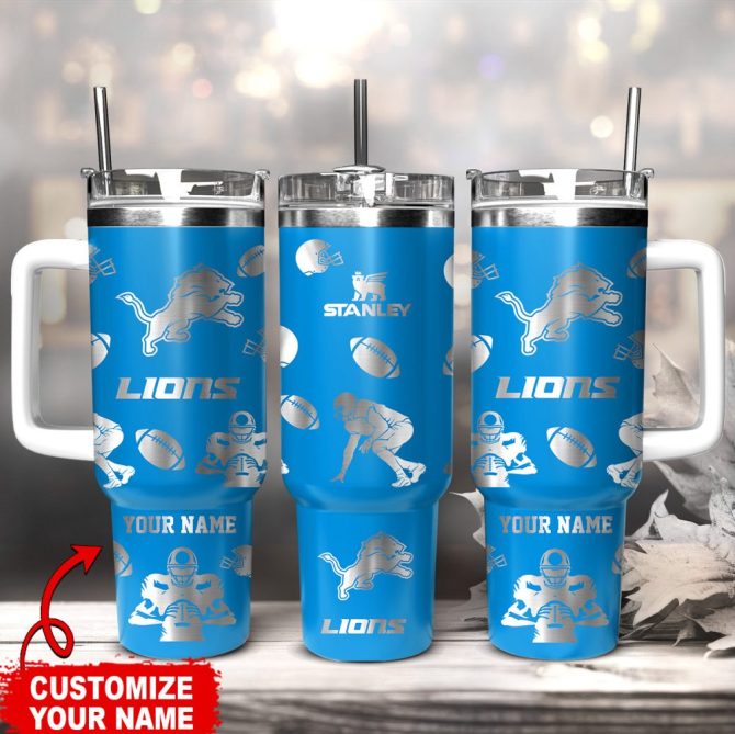 Detroit Lions Nfl Custom Stanley Quencher 40Oz Stainless Steel Tumbler With Handle