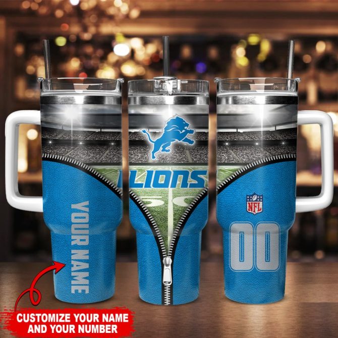 Detroit Lions Nfl Custom Stanley Quencher 40Oz Stainless Steel Tumbler With Handle - Image 2
