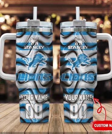 Detroit Lions Nfl Custom Stanley Quencher 40Oz Stainless Steel Tumbler With Handle