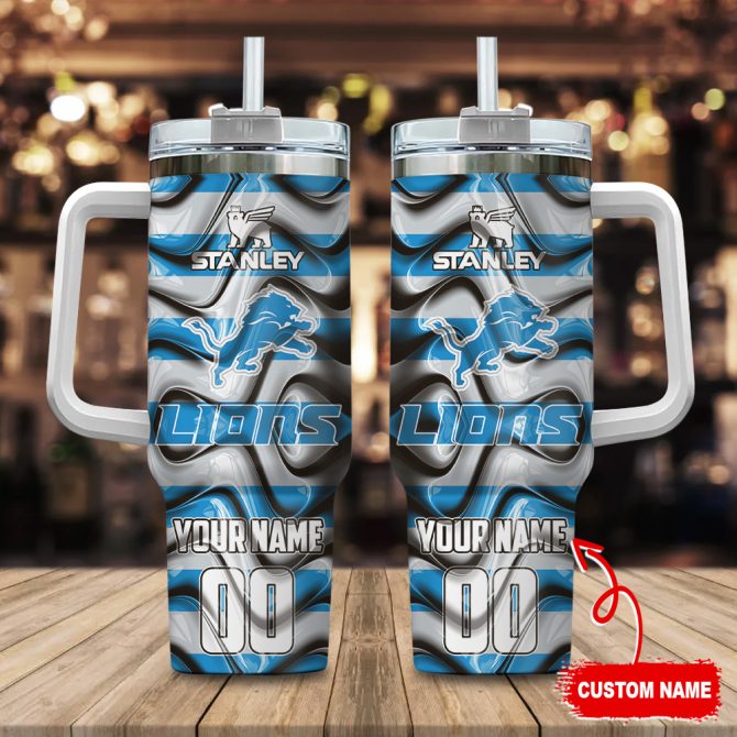 Detroit Lions Nfl Custom Stanley Quencher 40Oz Stainless Steel Tumbler With Handle