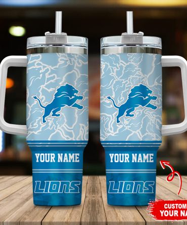Detroit Lions Nfl Custom Stanley Quencher 40Oz Stainless Steel Tumbler With Handle