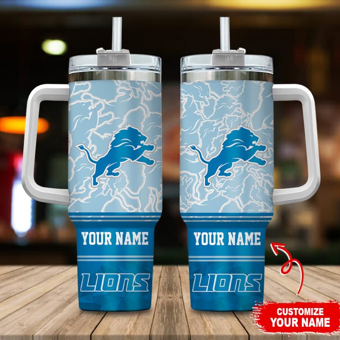 Detroit Lions Nfl Custom Stanley Quencher 40Oz Stainless Steel Tumbler With Handle