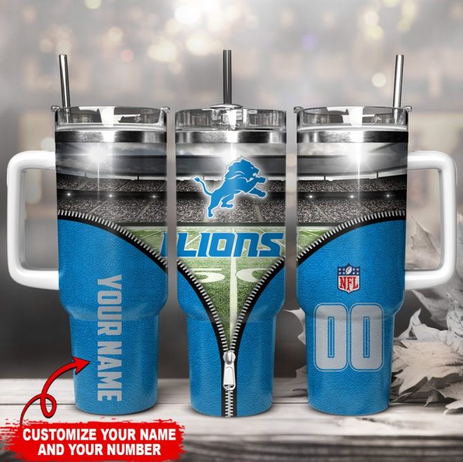 Detroit Lions Nfl Custom Stanley Quencher 40Oz Stainless Steel Tumbler With Handle