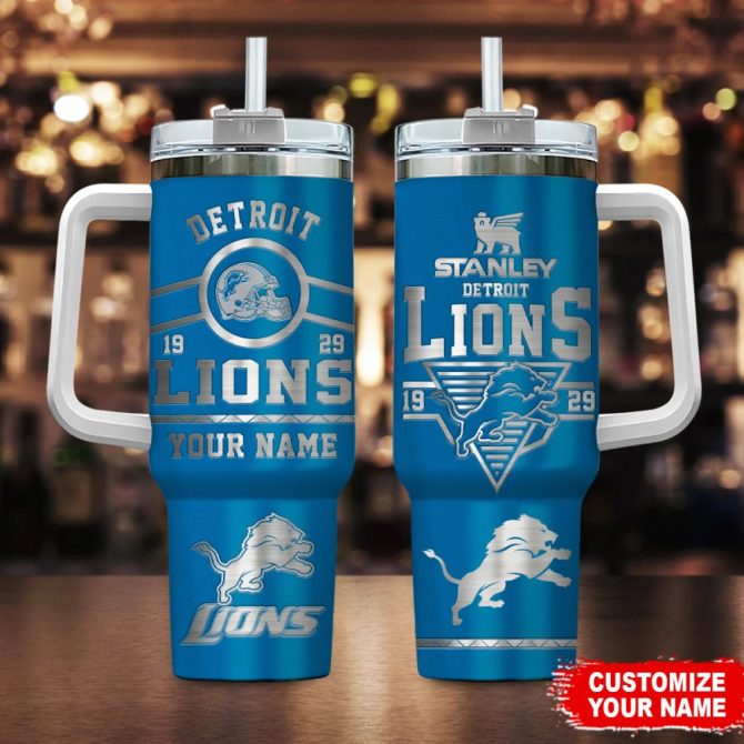 Detroit Lions Nfl Custom Stanley Quencher 40Oz Stainless Steel Tumbler With Handle