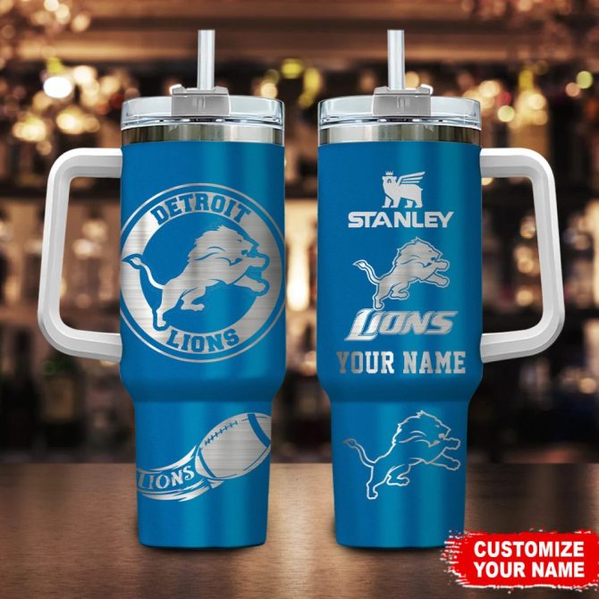 Detroit Lions Nfl Custom Stanley Quencher 40Oz Stainless Steel Tumbler With Handle
