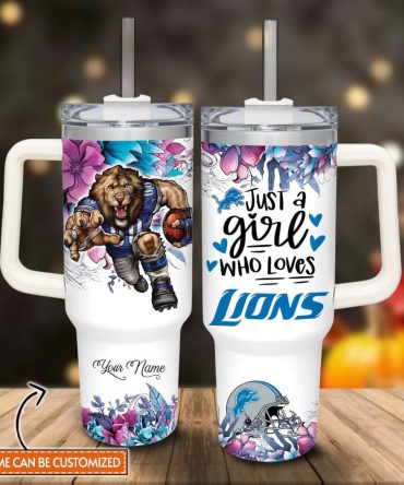 Detroit Lions Nfl Custom Stanley Quencher 40Oz Stainless Steel Tumbler With Handle