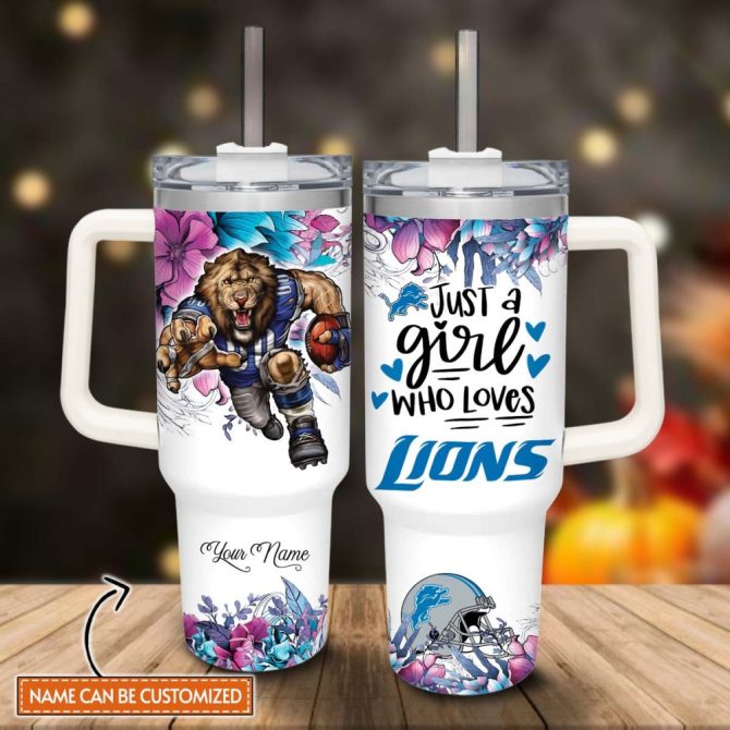 Detroit Lions Nfl Custom Stanley Quencher 40Oz Stainless Steel Tumbler With Handle