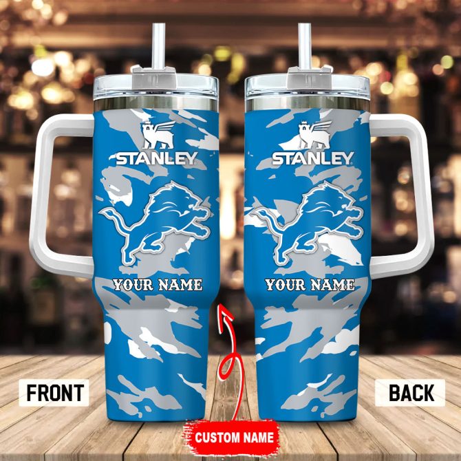 Detroit Lions Nfl Custom Stanley Quencher 40Oz Stainless Steel Tumbler With Handle