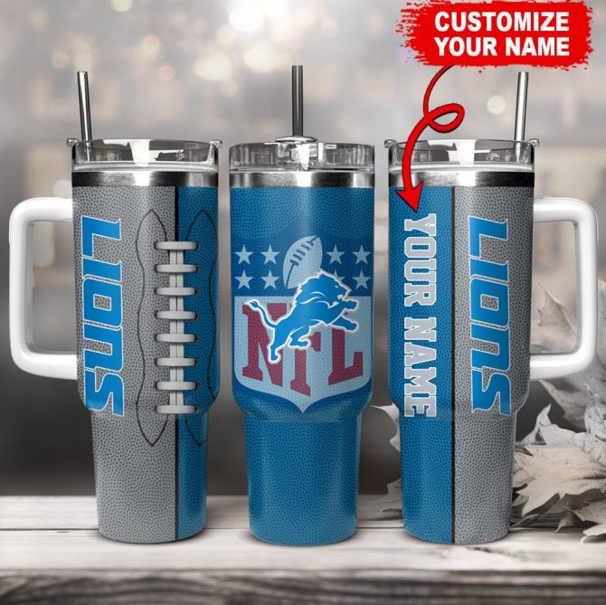 Detroit Lions Nfl Custom Stanley Quencher 40Oz Stainless Steel Tumbler With Handle