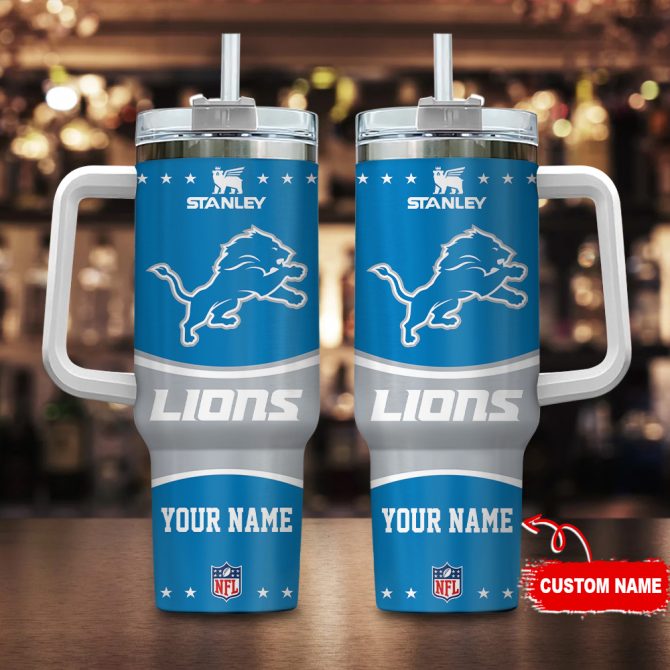 Detroit Lions Nfl Custom Stanley Quencher 40Oz Stainless Steel Tumbler With Handle