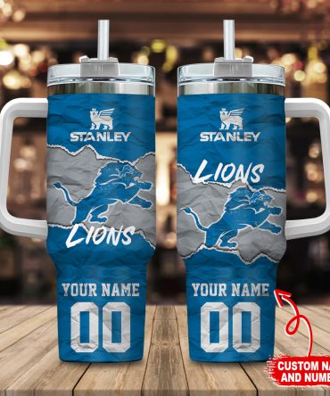 Detroit Lions Nfl Custom Stanley Quencher 40Oz Stainless Steel Tumbler With Handle