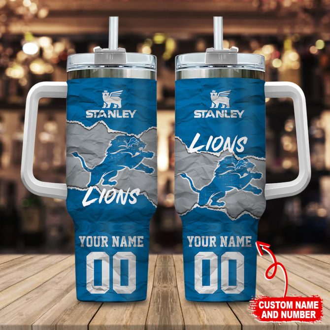 Detroit Lions Nfl Custom Stanley Quencher 40Oz Stainless Steel Tumbler With Handle