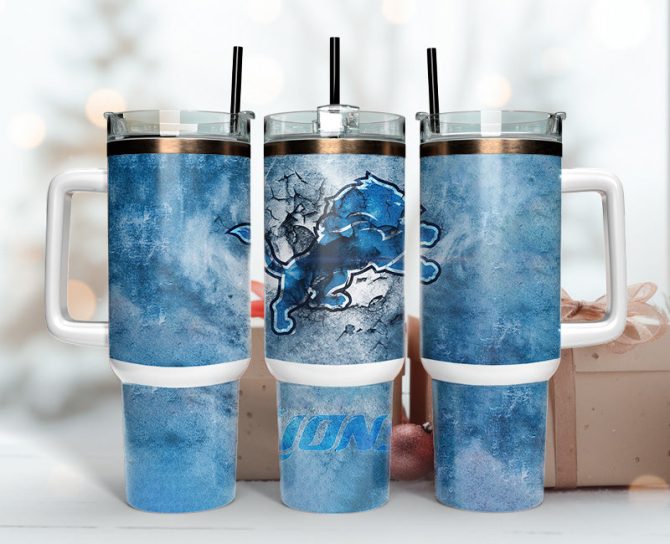 Detroit Lions Nfl Custom Stanley Quencher 40Oz Stainless Steel Tumbler With Handle