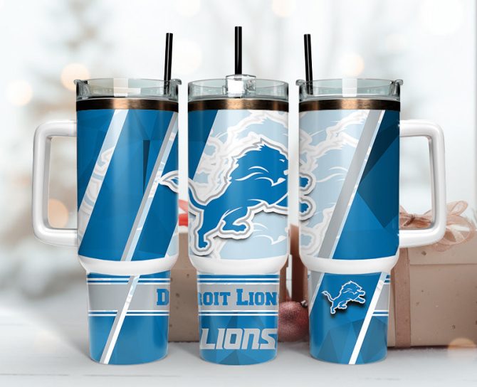 Detroit Lions Nfl Custom Stanley Quencher 40Oz Stainless Steel Tumbler With Handle