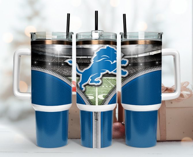 Detroit Lions Nfl Custom Stanley Quencher 40Oz Stainless Steel Tumbler With Handle
