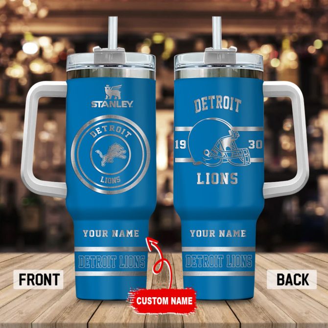 Detroit Lions Nfl Custom Stanley Quencher 40Oz Stainless Steel Tumbler With Handle