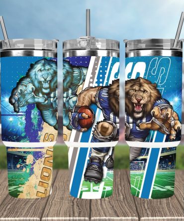Detroit Lions Nfl Mascot Custom Stanley Quencher 40Oz Stainless Steel Tumbler With Handle