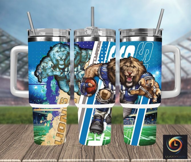 Detroit Lions Nfl Mascot Custom Stanley Quencher 40Oz Stainless Steel Tumbler With Handle