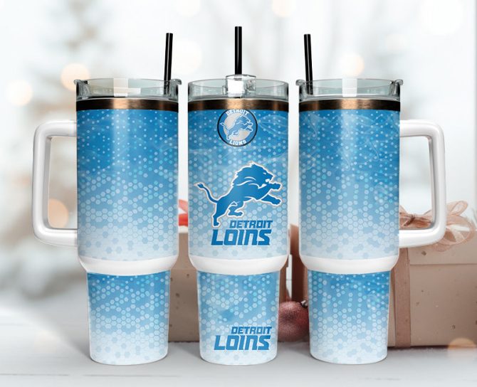 Detroit Lions Nfl Custom Stanley Quencher 40Oz Stainless Steel Tumbler With Handle