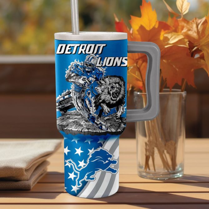 Detroit Lions Nfl Custom Stanley Quencher 40Oz Stainless Steel Tumbler With Handle - Image 2