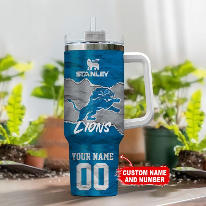 Detroit Lions Nfl Custom Stanley Quencher 40Oz Stainless Steel Tumbler With Handle - Image 2