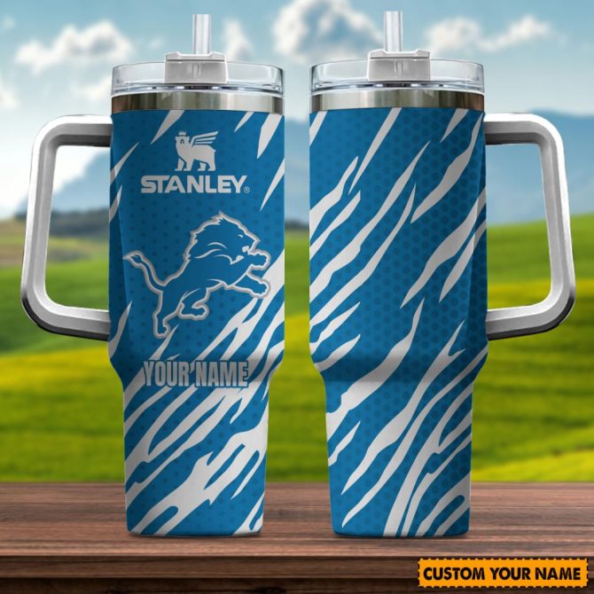 Detroit Lions Nfl Custom Stanley Quencher 40Oz Stainless Steel Tumbler With Handle
