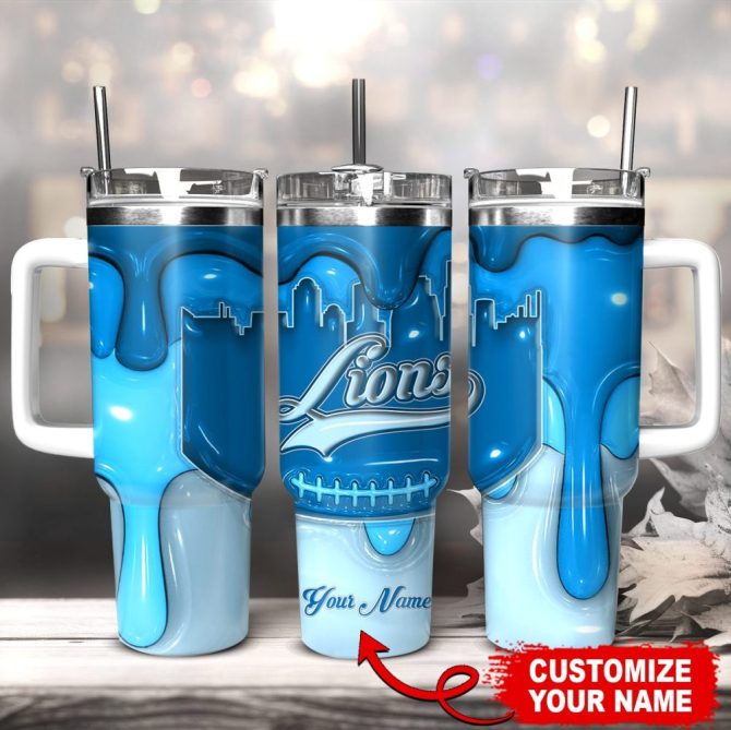 Detroit Lions Nfl Custom Stanley Quencher 40Oz Stainless Steel Tumbler With Handle