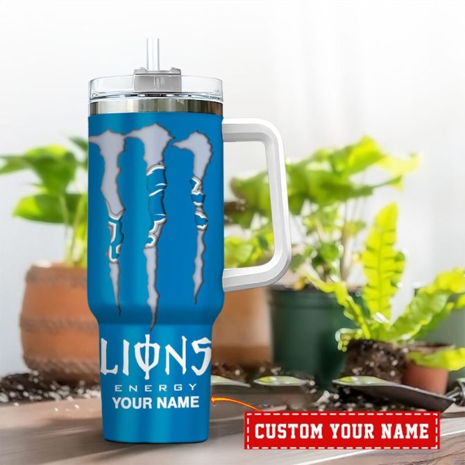 Detroit Lions Nfl Energy Nutrition Facts Custom Stanley Quencher 40Oz Stainless Steel Tumbler With Handle - Image 2