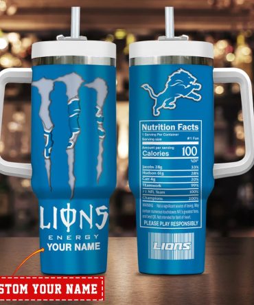 Detroit Lions Nfl Energy Nutrition Facts Custom Stanley Quencher 40Oz Stainless Steel Tumbler With Handle