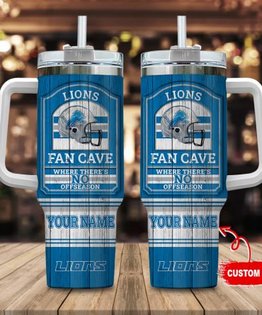 Detroit Lions Nfl Fan Cave Custom Stanley Quencher 40Oz Stainless Steel Tumbler With Handle