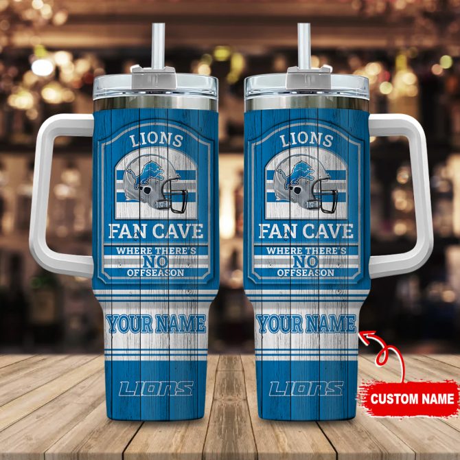 Detroit Lions Nfl Fan Cave Custom Stanley Quencher 40Oz Stainless Steel Tumbler With Handle