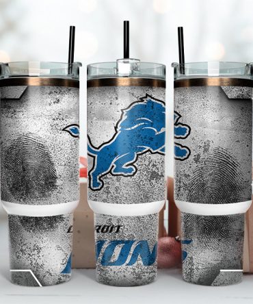 Detroit Lions Nfl Fingerprint Effect Custom Stanley Quencher 40Oz Stainless Steel Tumbler With Handle