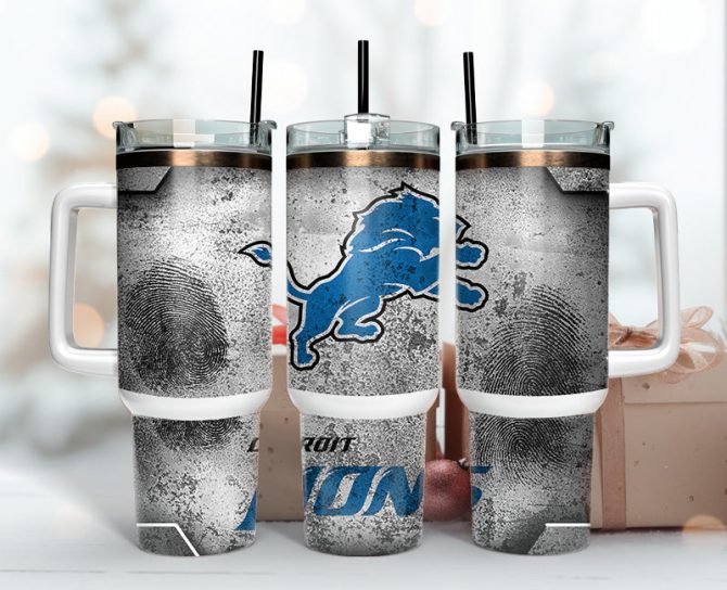Detroit Lions Nfl Fingerprint Effect Custom Stanley Quencher 40Oz Stainless Steel Tumbler With Handle