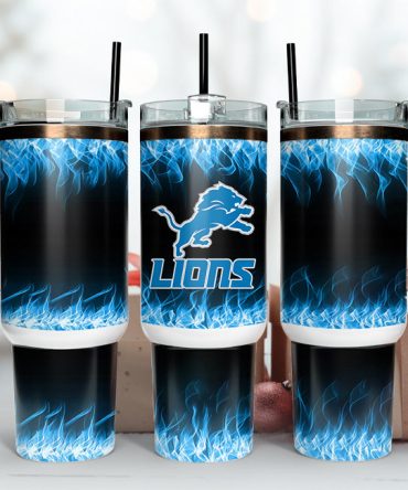 Detroit Lions Nfl Fire Effect Custom Stanley Quencher 40Oz Stainless Steel Tumbler With Handle