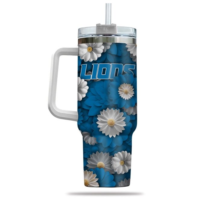 Detroit Lions Nfl Flowers Custom Stanley Quencher 40Oz Stainless Steel Tumbler With Handle - Image 3