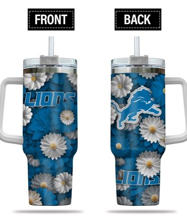 Detroit Lions Nfl Flowers Custom Stanley Quencher 40Oz Stainless Steel Tumbler With Handle