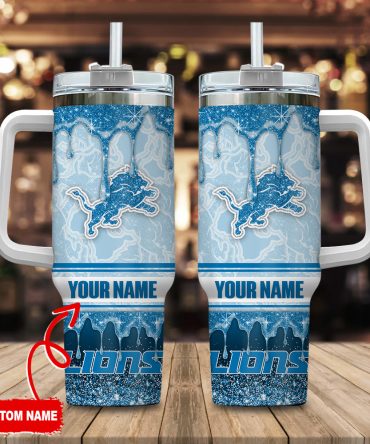 Detroit Lions Nfl Glitter Custom Stanley Quencher 40Oz Stainless Steel Tumbler With Handle