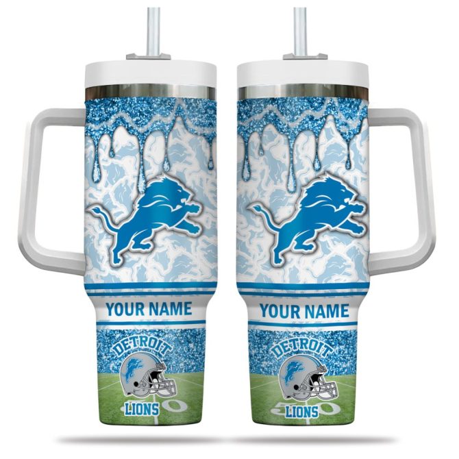 Detroit Lions Nfl Glitter Custom Stanley Quencher 40Oz Stainless Steel Tumbler With Handle - Image 2