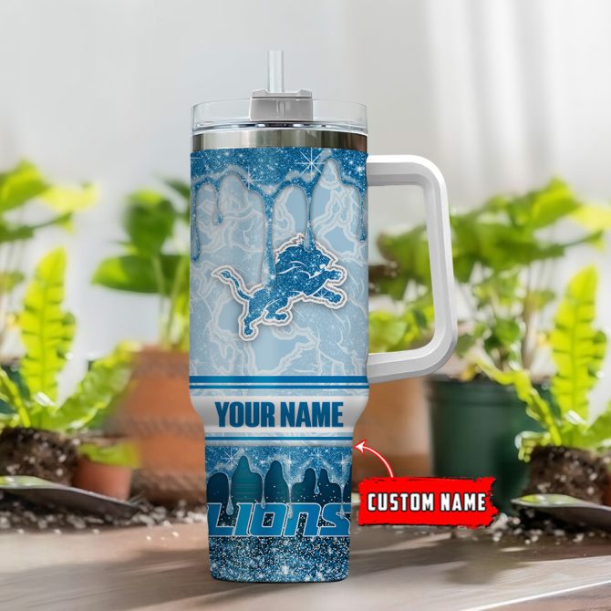Detroit Lions Nfl Glitter Custom Stanley Quencher 40Oz Stainless Steel Tumbler With Handle - Image 2