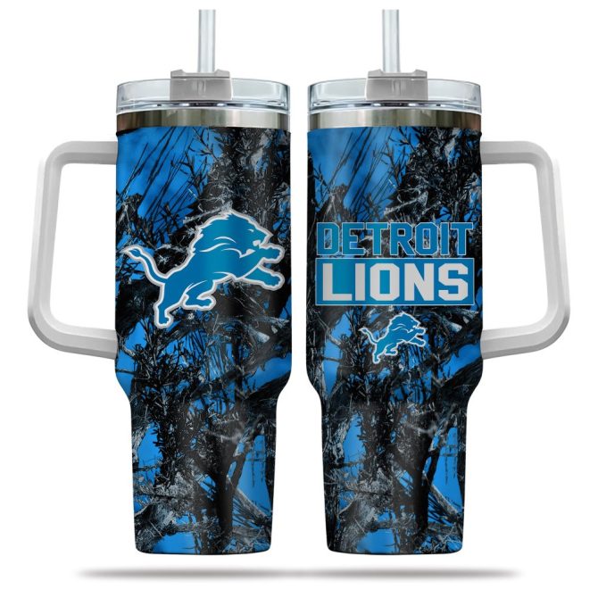 Detroit Lions Nfl Hunting Custom Stanley Quencher 40Oz Stainless Steel Tumbler With Handle