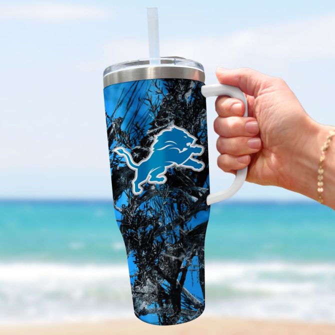 Detroit Lions Nfl Hunting Custom Stanley Quencher 40Oz Stainless Steel Tumbler With Handle - Image 3