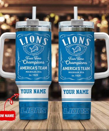 Detroit Lions Nfl Custom Stanley Quencher 40Oz Stainless Steel Tumbler With Handle