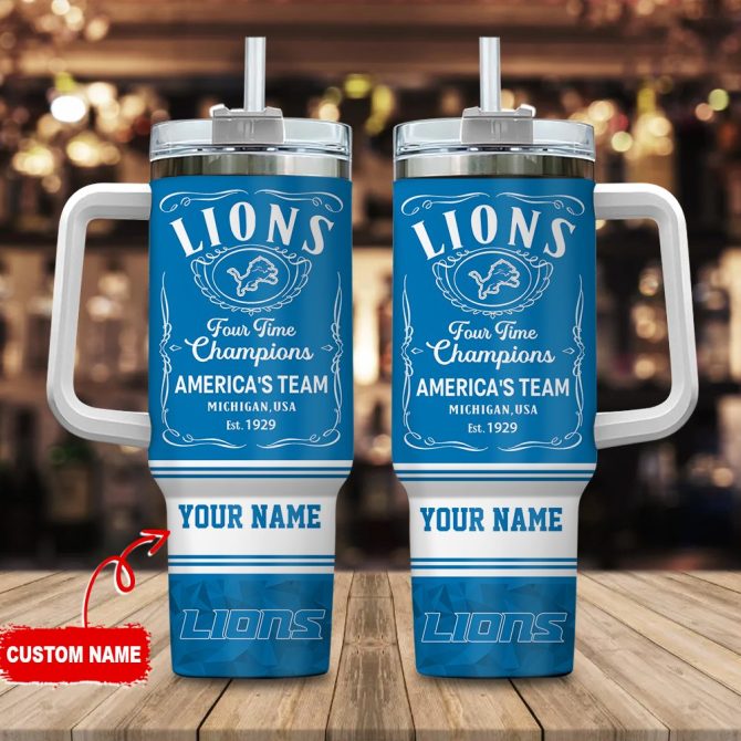 Detroit Lions Nfl Custom Stanley Quencher 40Oz Stainless Steel Tumbler With Handle
