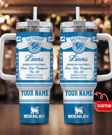 Detroit Lions Nfl Kings Of Football Custom Stanley Quencher 40Oz Stainless Steel Tumbler With Handle