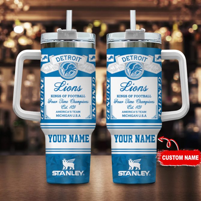 Detroit Lions Nfl Kings Of Football Custom Stanley Quencher 40Oz Stainless Steel Tumbler With Handle